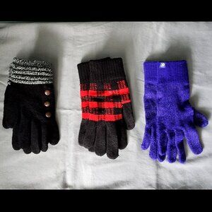 Lot Of 3 Colorful Women's Winter Gloves Pairs